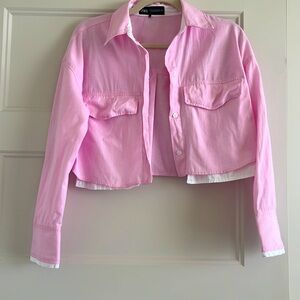 Zara pink cropped button down shirt